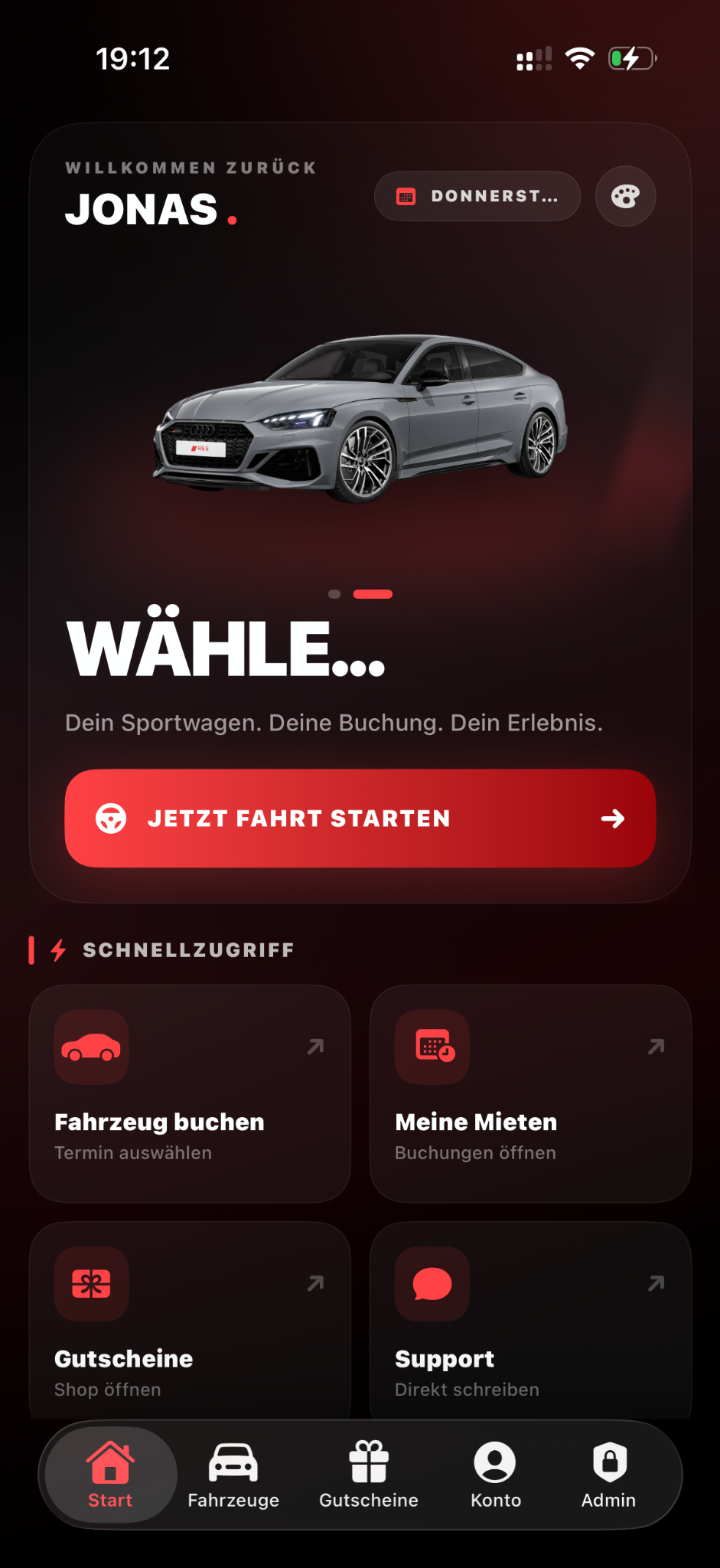HW Rentals App Startseite